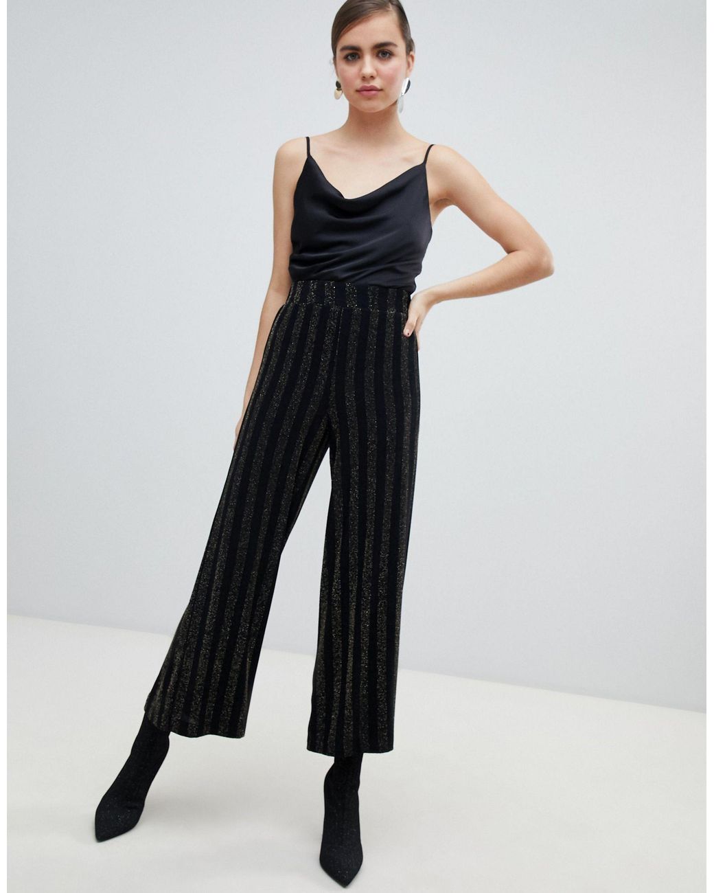 Monki Denim Glitter Stripe Wide Leg 