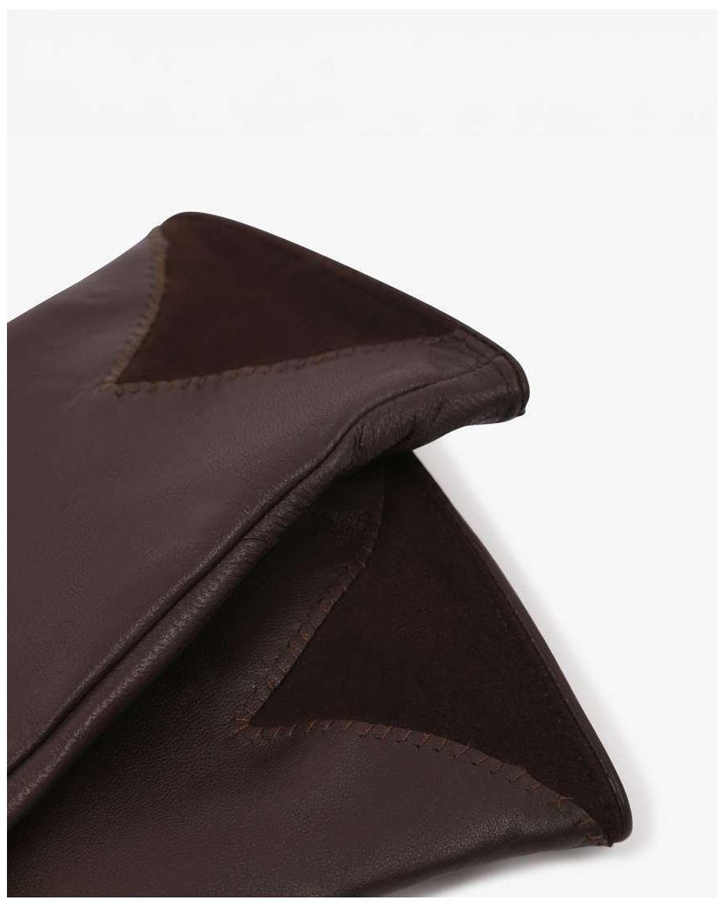 Barney's Originals Brown Real Leather Gloves With Suede Cuff Detail