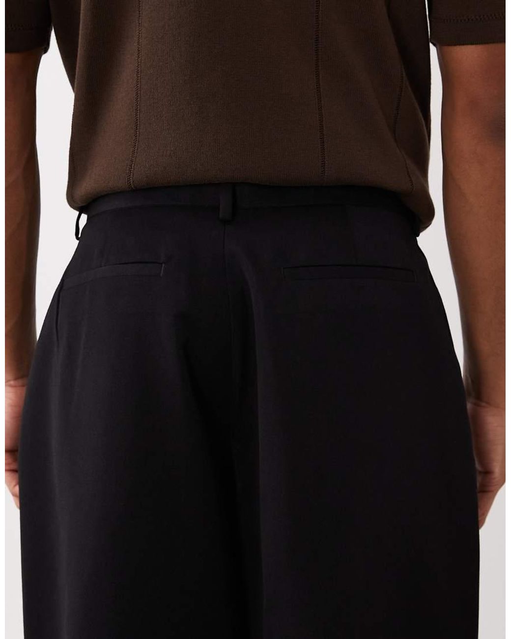 ASOS Black Smart Wide Barrel Leg Pleated Trousers for men