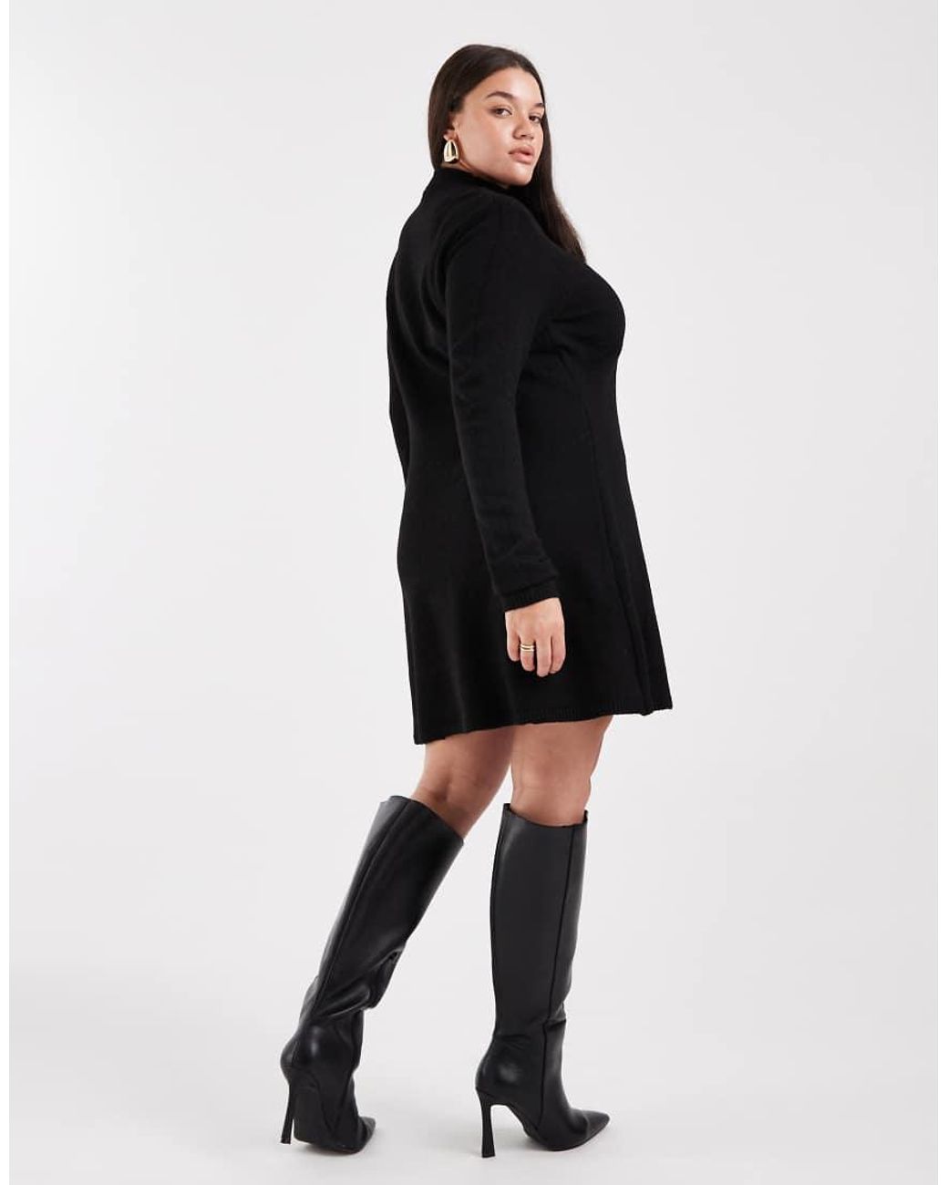 Pieces Plus Black Pieces Curve Long Sleeve Knitted Mini Dress