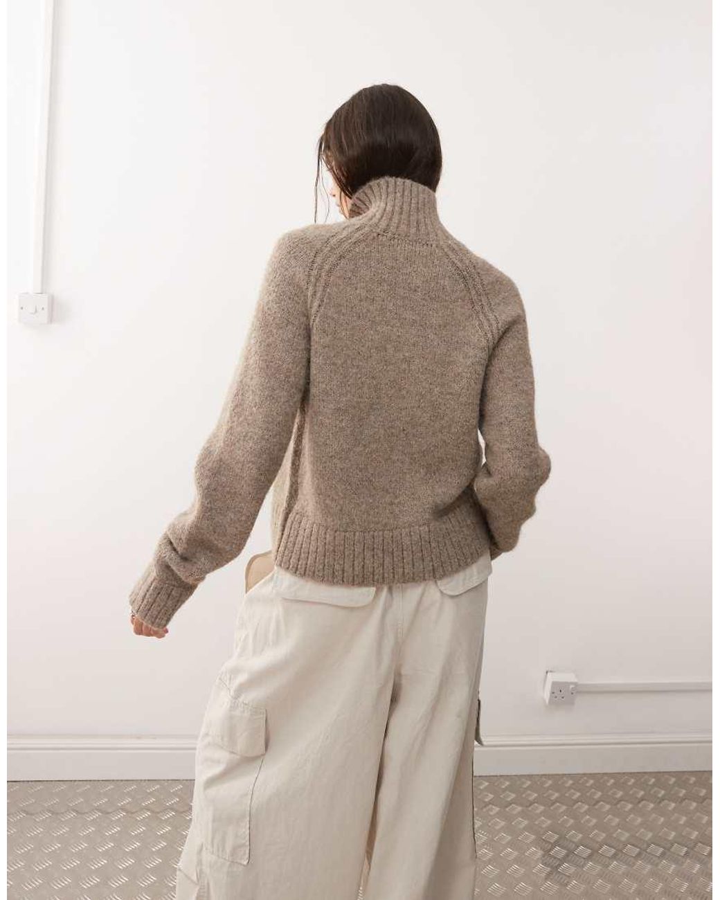 Weekday Natural Wool Blend Hairy Knit Zip Through Cardigan