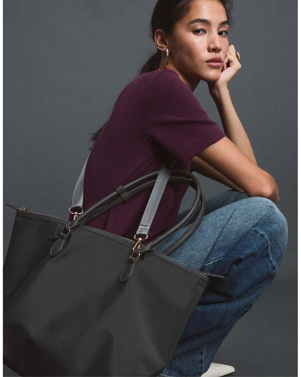 Stradivarius Gray Contrast Crossbody Shopper Bag
