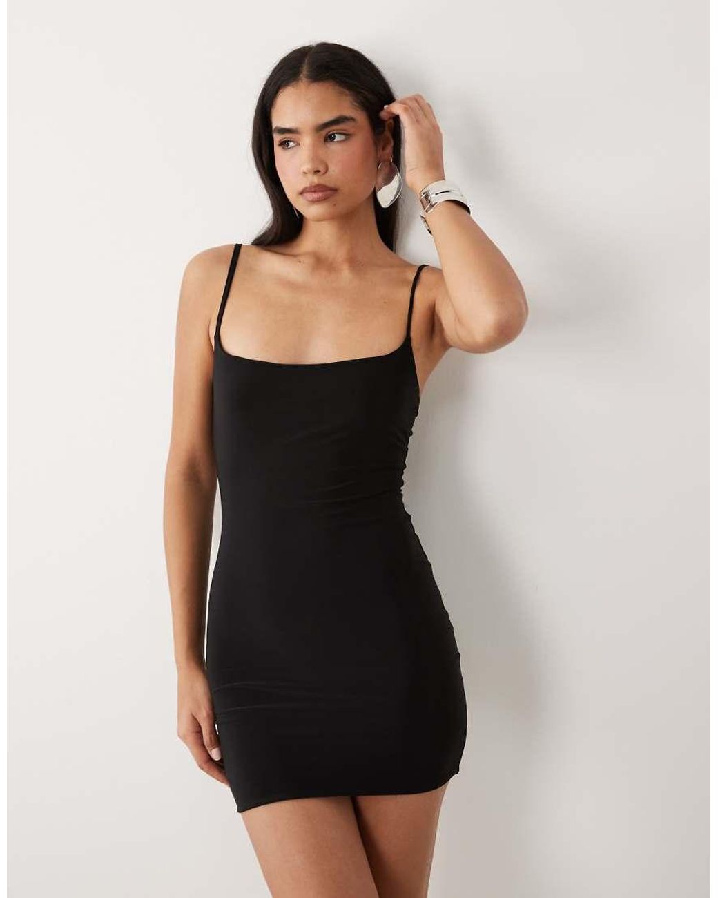 Missy Empire Natural Double Sculpted Slinky Thin Strap Cami Mini Dress