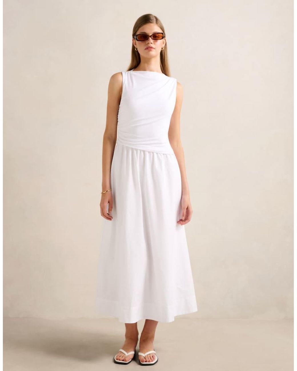 Forever New Natural Slash Neck Sleeveless Midi Dress
