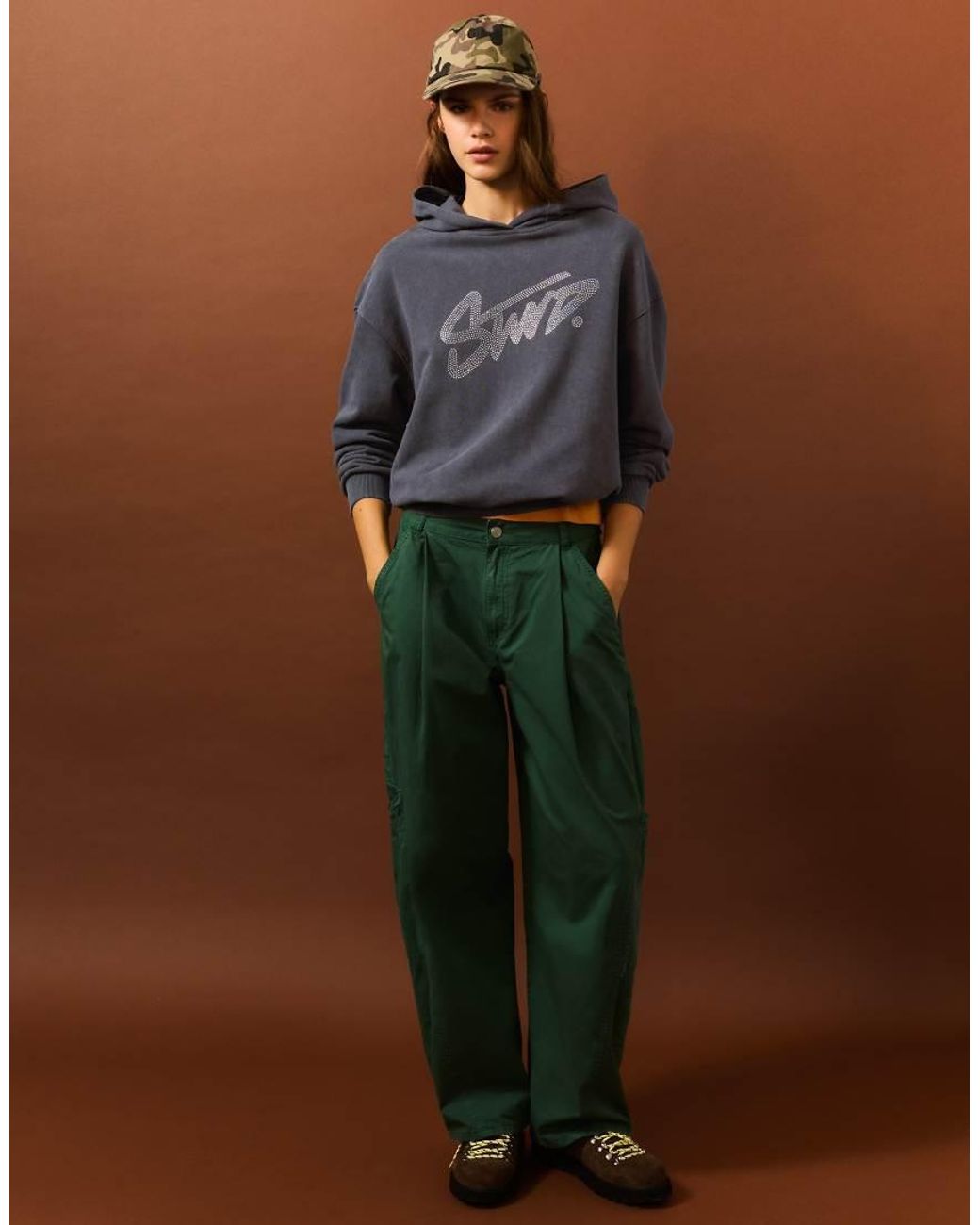 Pull&Bear Blue Stwd Rhinestone Graphic Sweatshirt