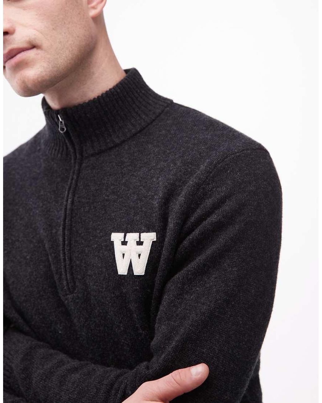 DOUBLE A by WOOD WOOD Blue 100% Wool Quarter-zip Knitted Jumper With Logo Detail for men