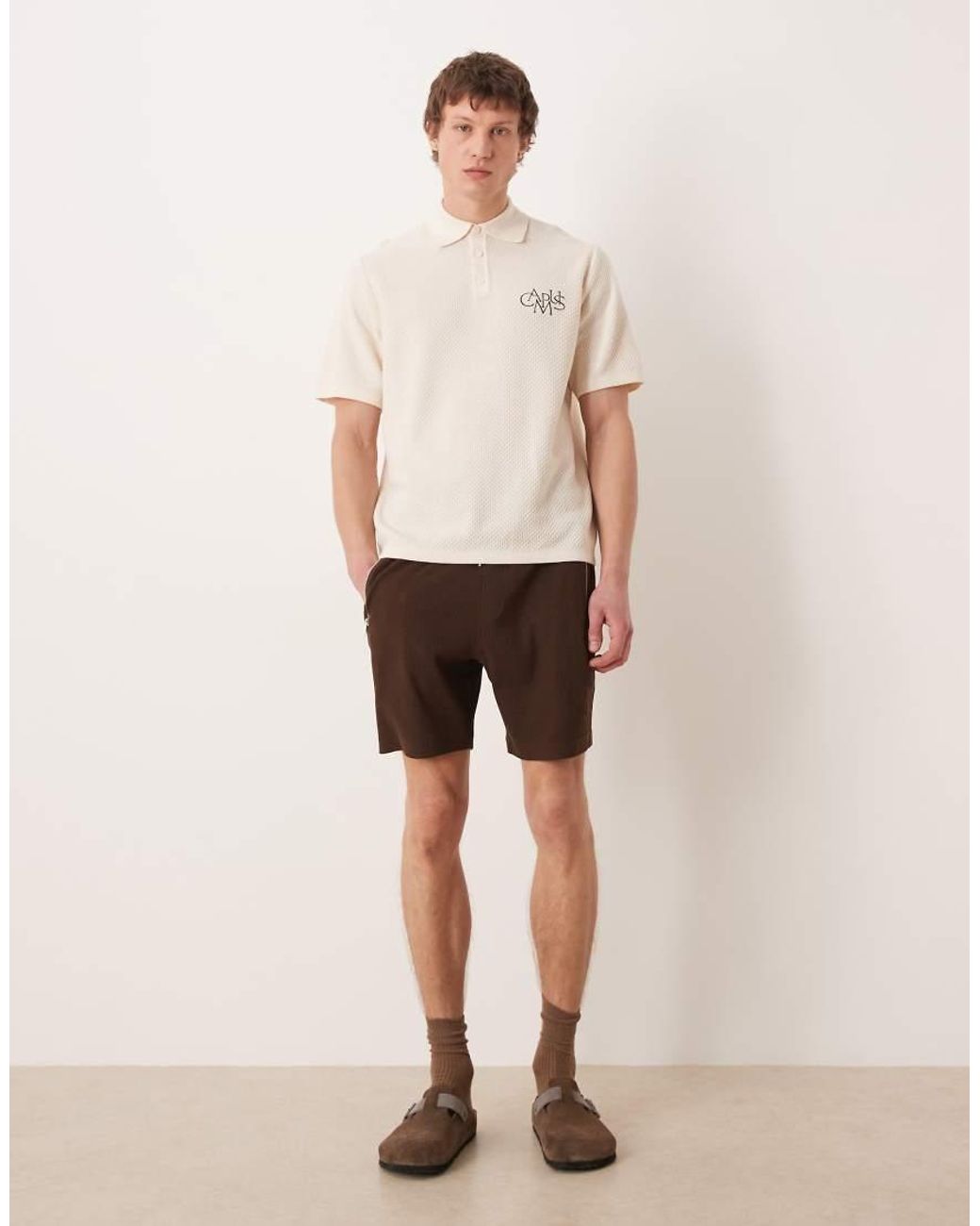 ASOS Natural Slim Fit Waffle Jersey Short for men