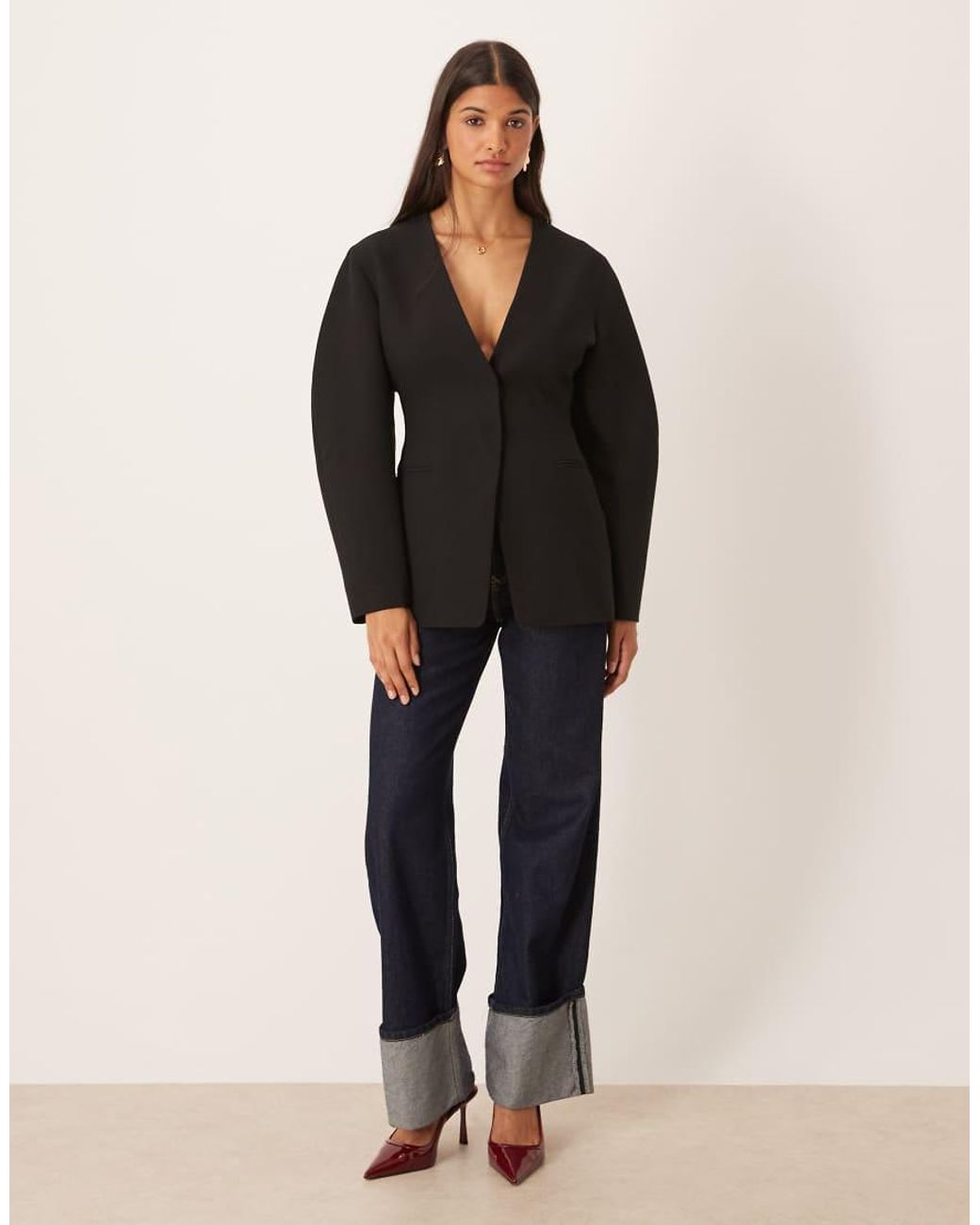 ASOS Black Collarless Cinch Waist Blazer