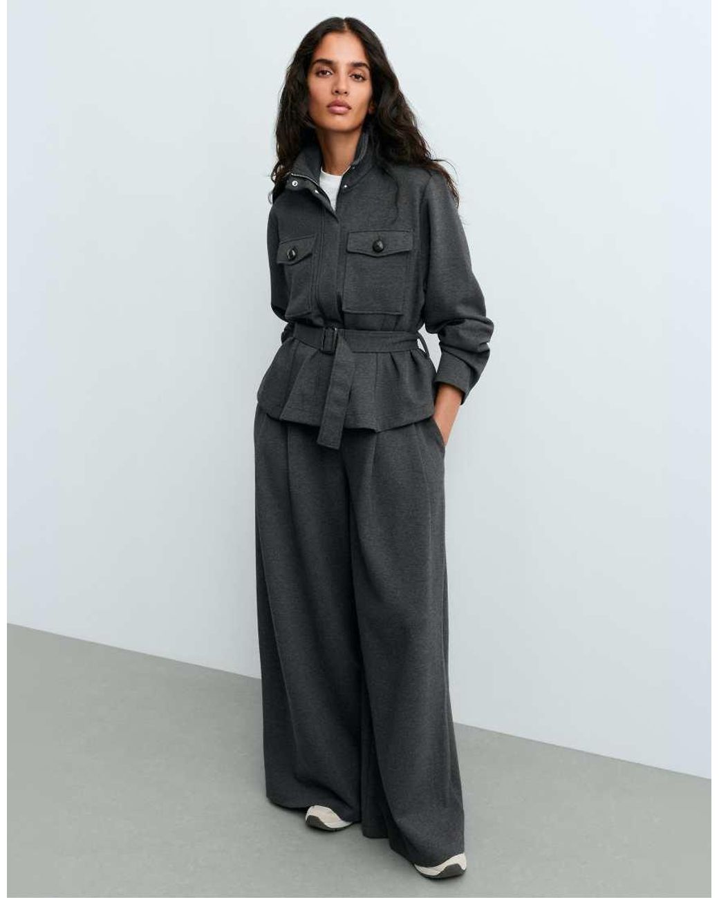 Oysho Blue Cotton Piqué Wide-leg Trousers