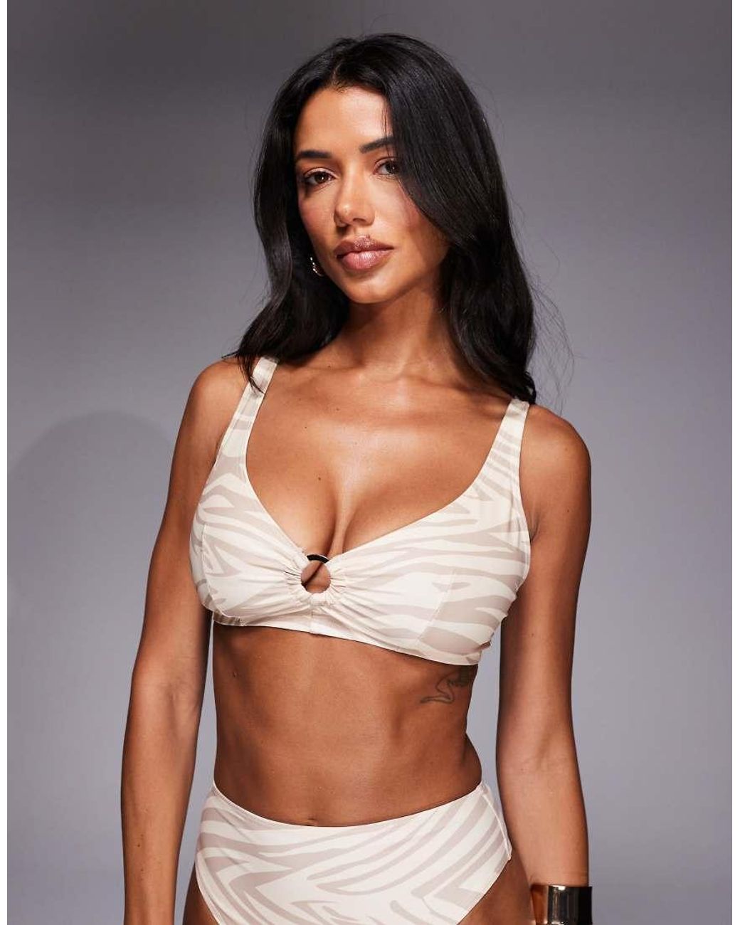 Wolf & Whistle Gray Bikini Top With Gold Ring Detail