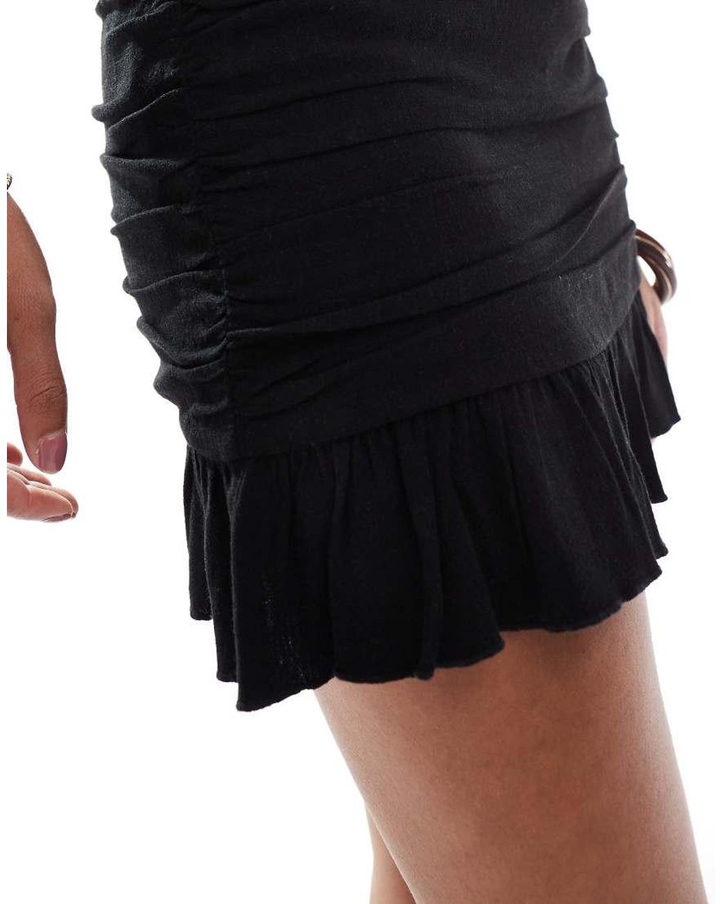 Stradivarius Black Ruched Mini Skirt