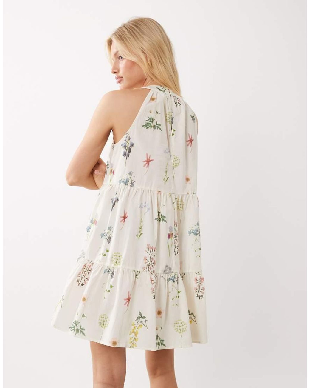 Vila White Halter Neck Tiered Mini Dress