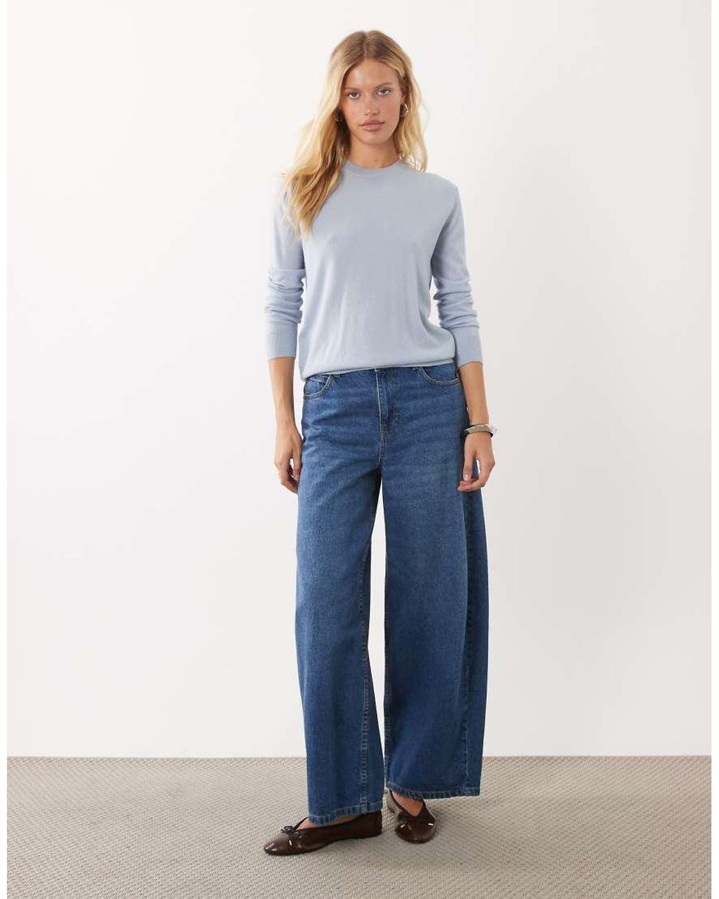 Mango Blue 100% Wool Round Neck Jumper