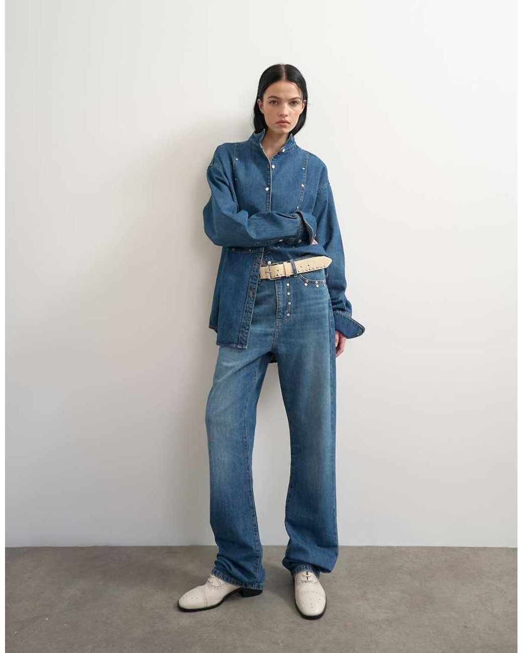 TOPSHOP Blue X Talia Byre Wide Placket Studded Shirt