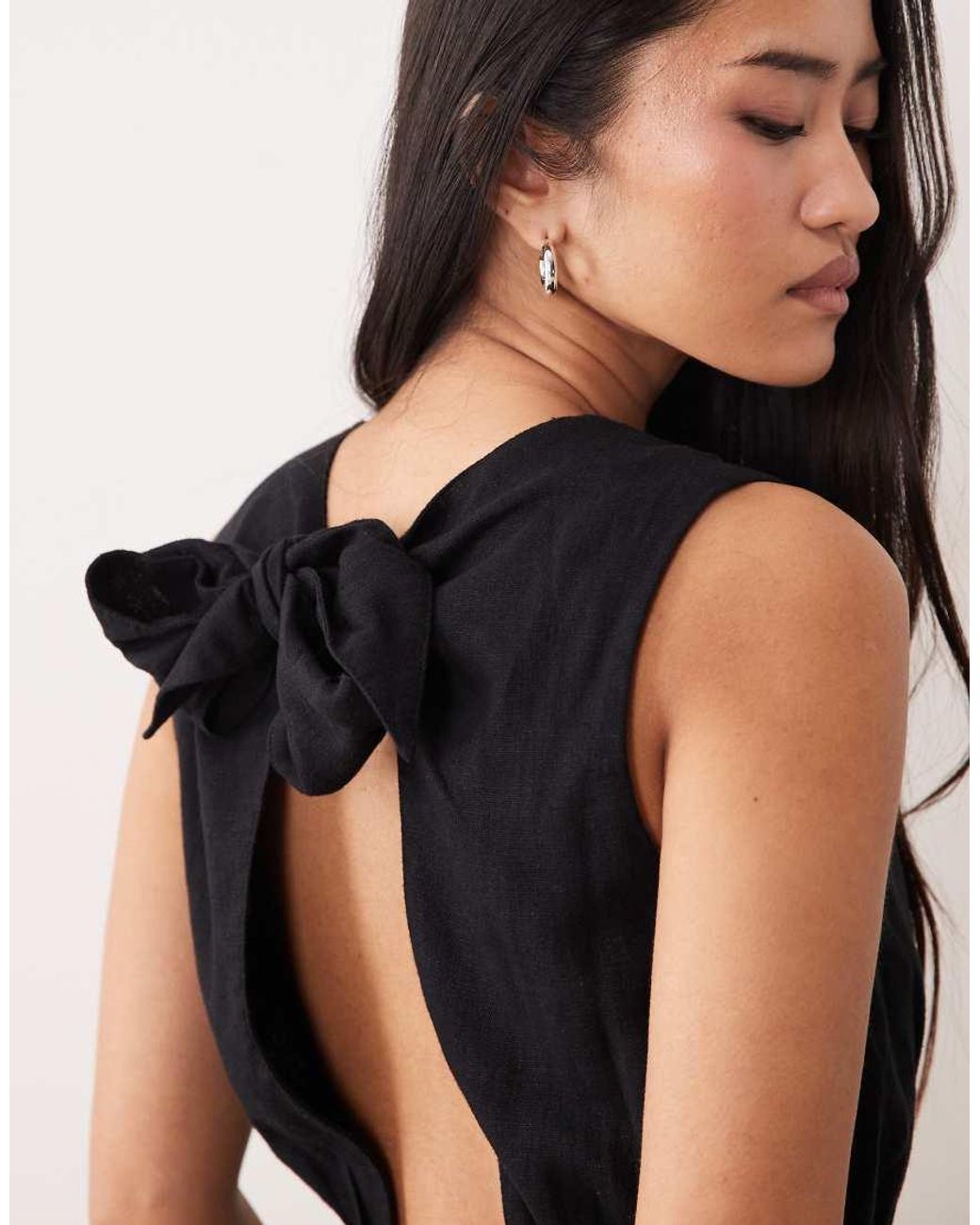 Nobody's Child Black Macie Linen Rich Sleeveless Open Back Playsuit
