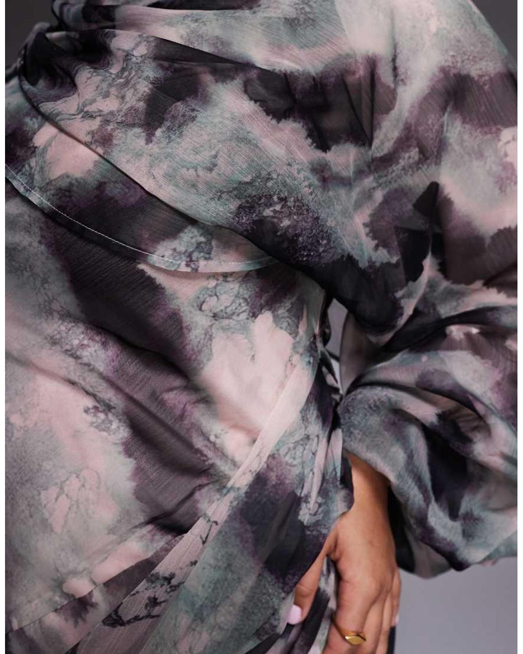 ASOS Gray Asos Design Curve Drape Front Blouson Sleeve Maxi Dress