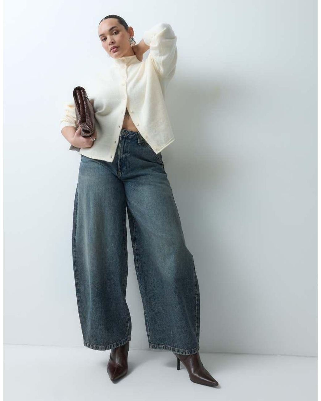 ASOS White Asos Design Curve Funnel Neck Concealed Placket Relaxed Cardigan