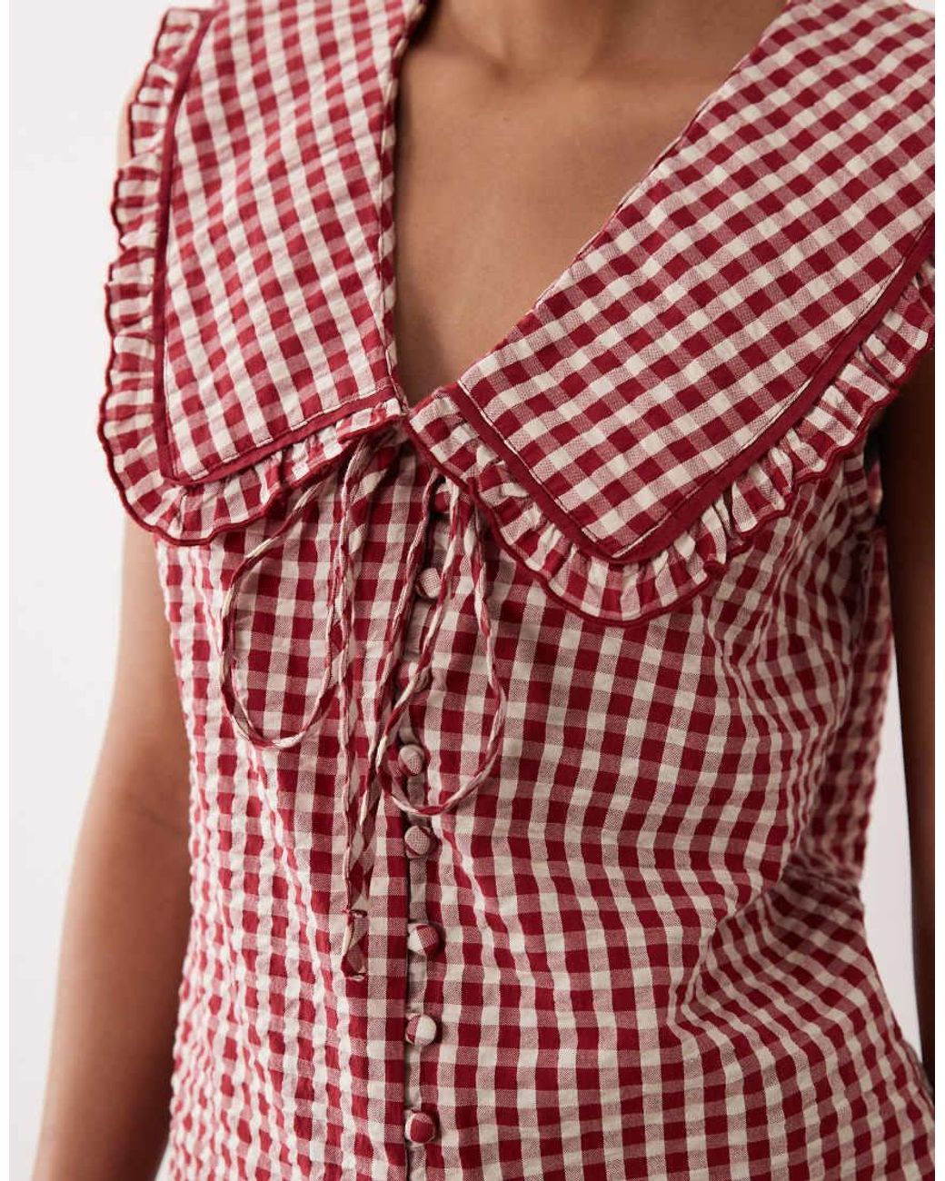 Nobody's Child Red Blair Cotton Gingham Blouse With Ruffle Collar