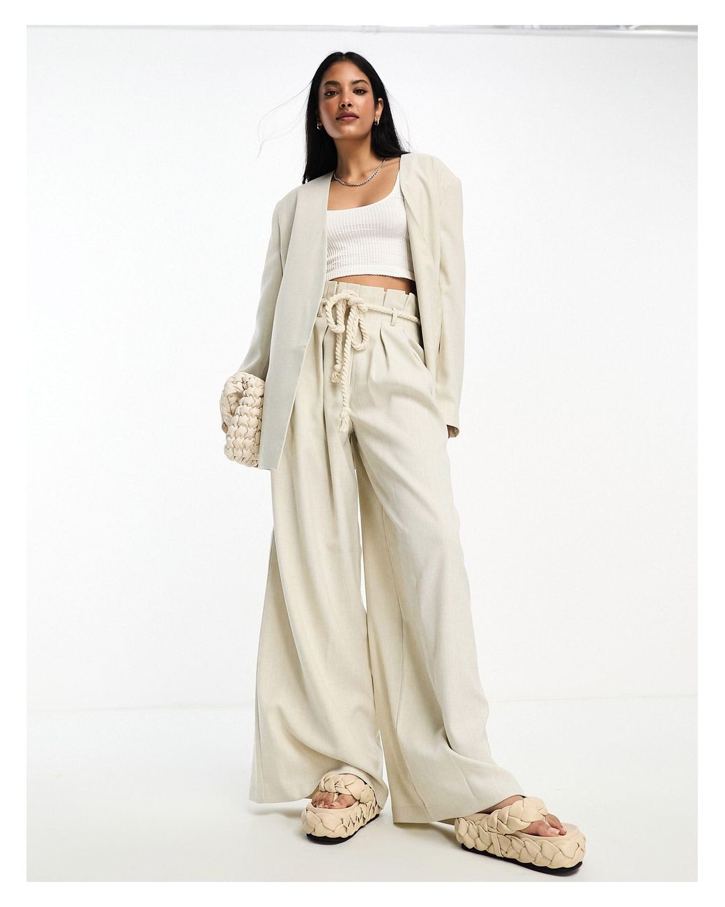 Trousers | Linen Look Extreme Wide Leg Trousers | MissPap