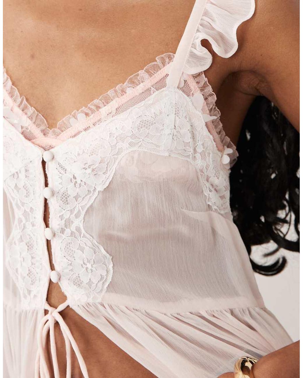 Miss Selfridge Pink Sheer Lace Maxi Dress With Godets