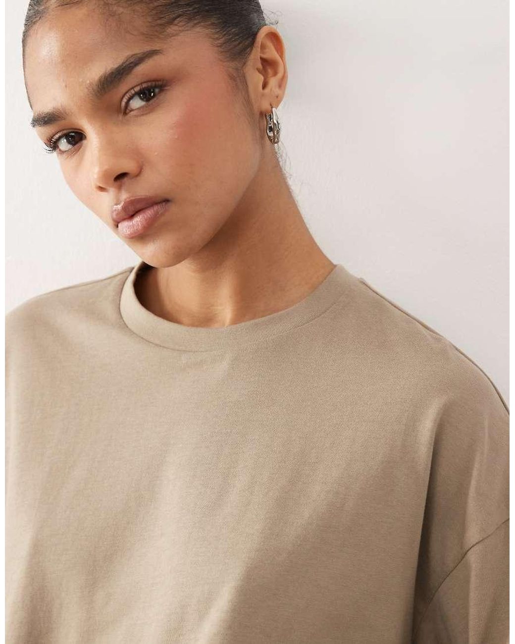 Monki Natural Oversized Long Sleeve T-shirt With Side Slits