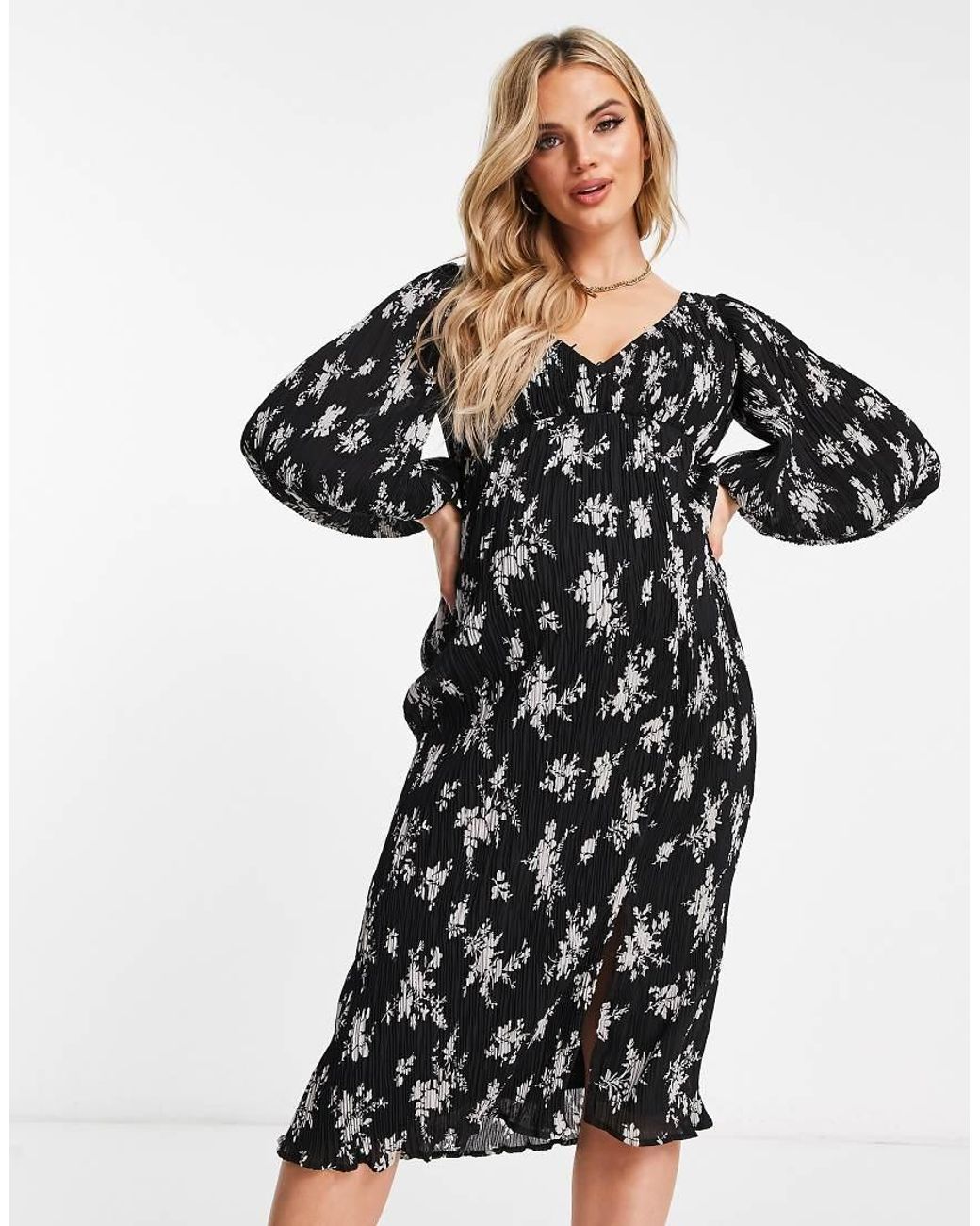 ASOS White Asos Design Maternity Plisse Midi Dress With Button Detail