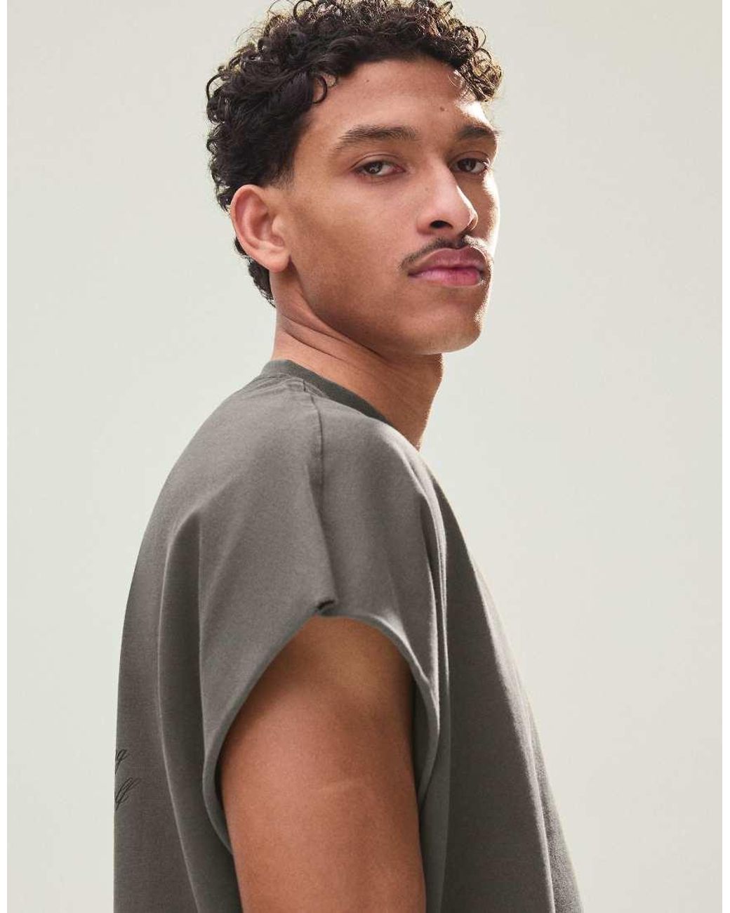 Bershka Gray Sleeveless Oversize Print T-shirt for men