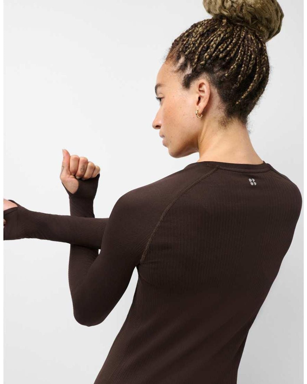 Sweaty Betty Black Textured Seamless Linear Lines Long Sleeve Top
