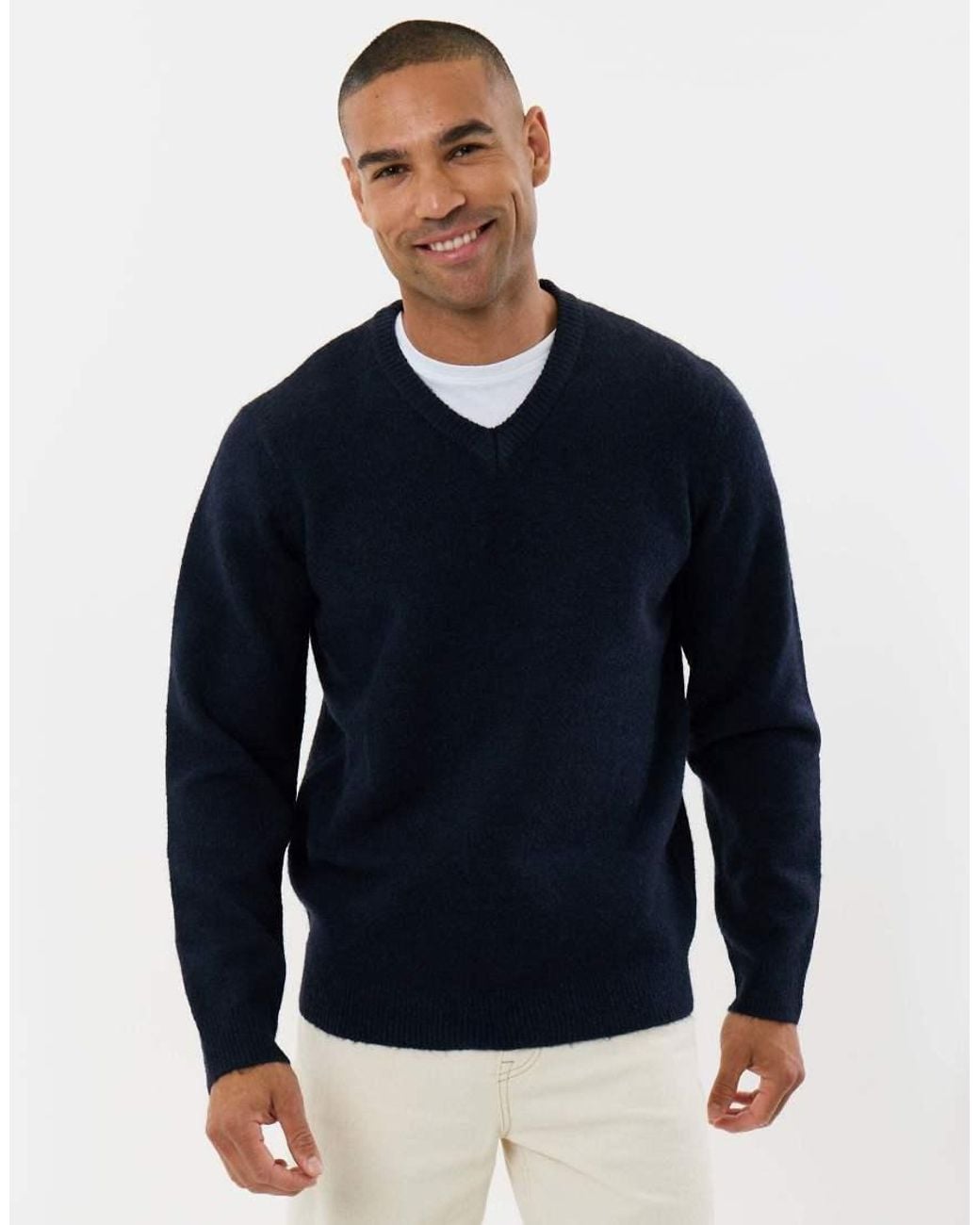 Threadbare Blue Soft V Neck Jumper for men