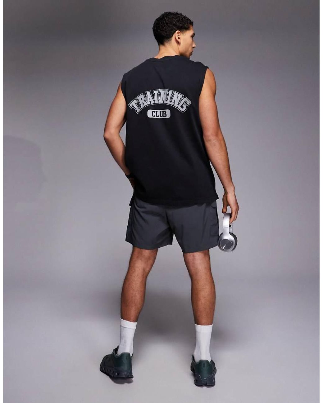 4505 Blue Back Print Oversized Heavyweight Cotton Training Tank With Quick Dry Finish for men