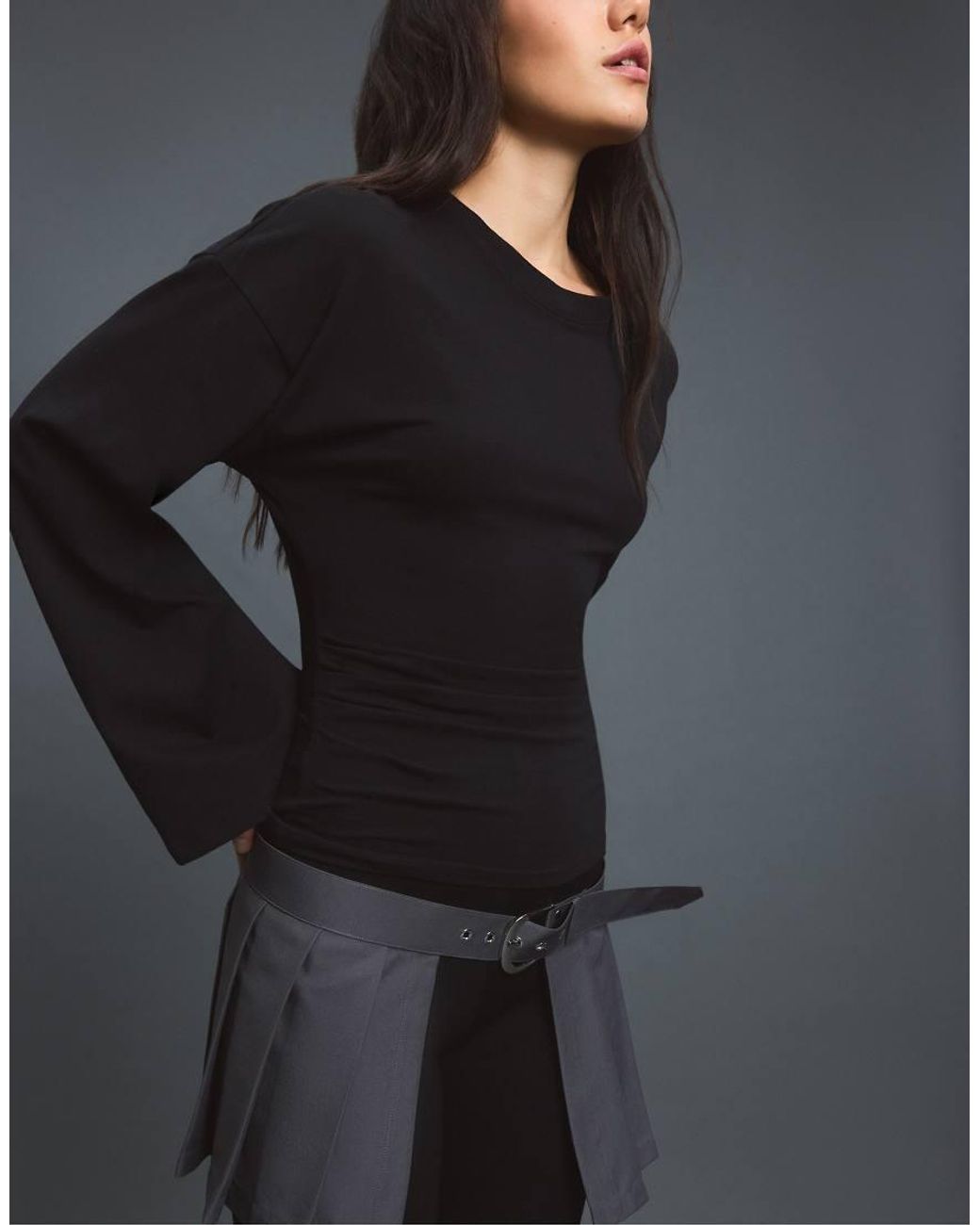 Stradivarius Blue Pleated Skirt Belt