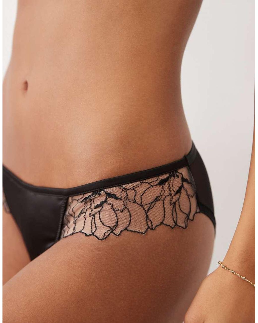 Bluebella Brown Fern Satin Brief With Mesh Trim