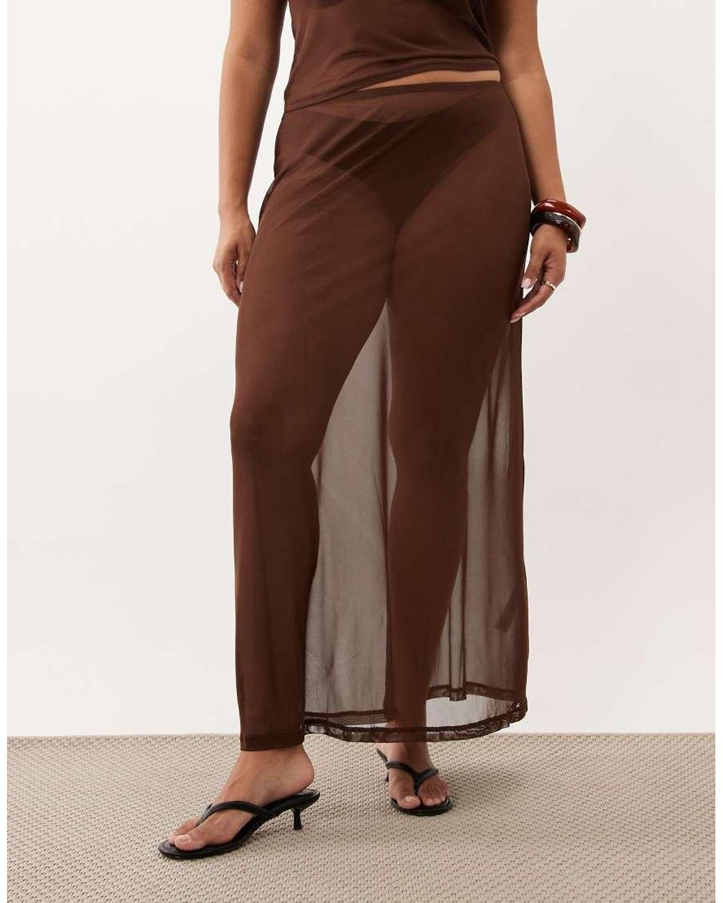 ASOS Brown Asos Design Curve Sheer Mesh Maxi Skirt