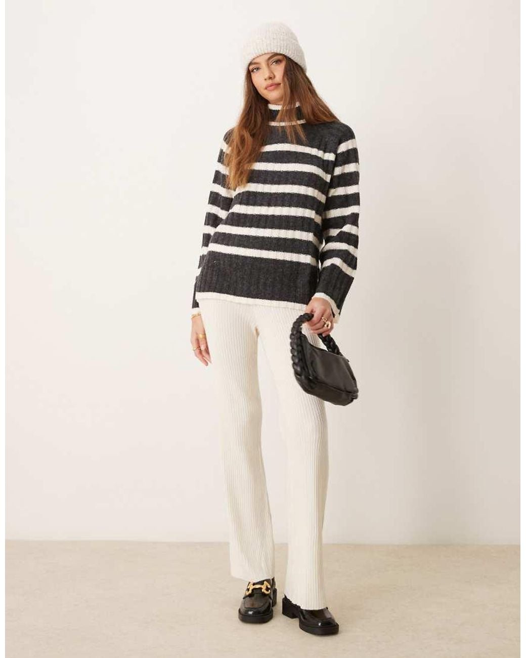 Jdy Gray Roll Neck Flute Sleeve Knitted Jumper