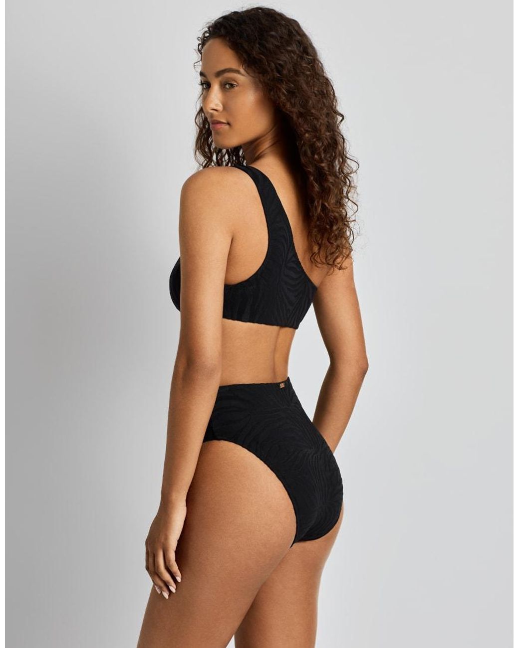 Ralph Lauren Black Zebra Jacquard Ring One Shoulder Bikini Top