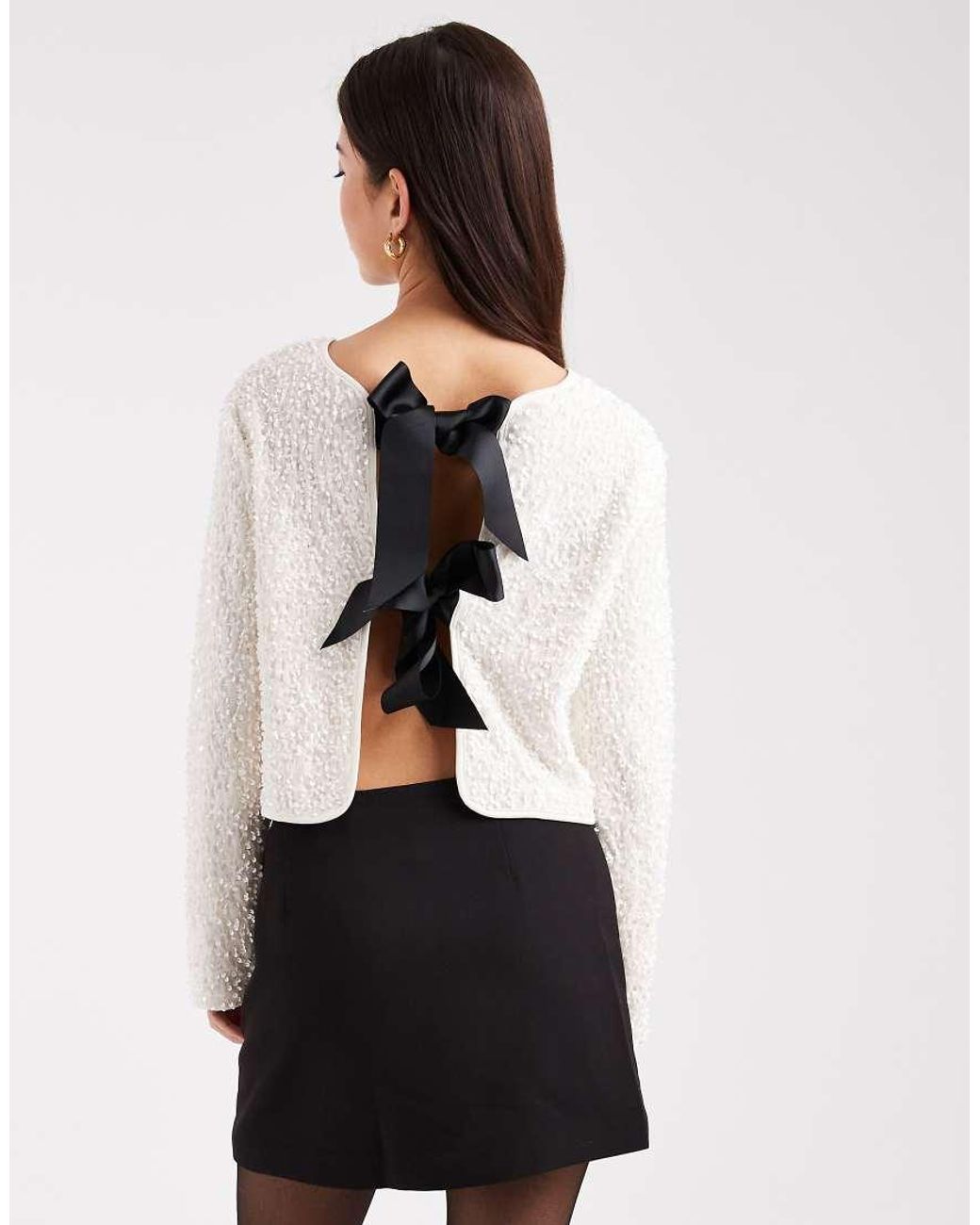 ONLY White Rhinestone Bow Detail Mini Skirt