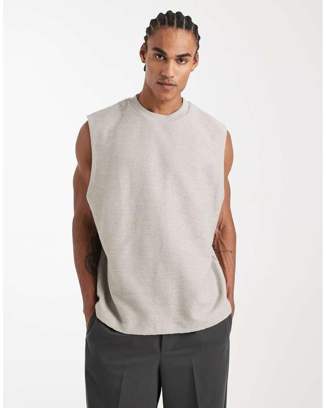 ASOS Natural Super Heavyweight Oversized Tank Top With Back Puff Print for men