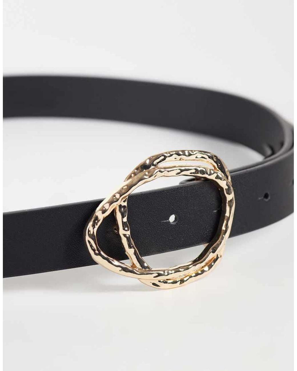 Vero Moda Gray Leather Gold Circle Buckle Belt