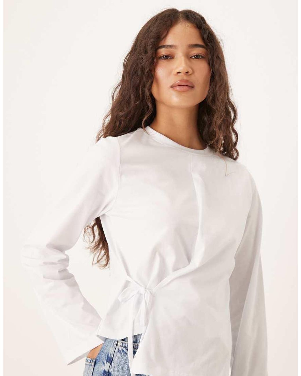 ASOS White Wrap Detail Long Sleeve Top