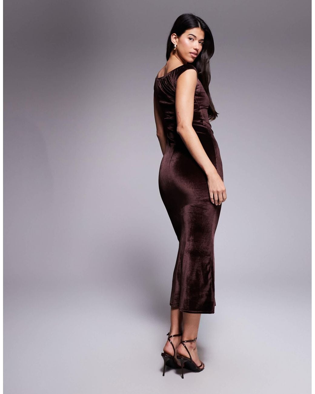 knee length dresses for ladies Rent ASOS DESIGN Lace Up Back Midi Dress In Velvet In Mustard