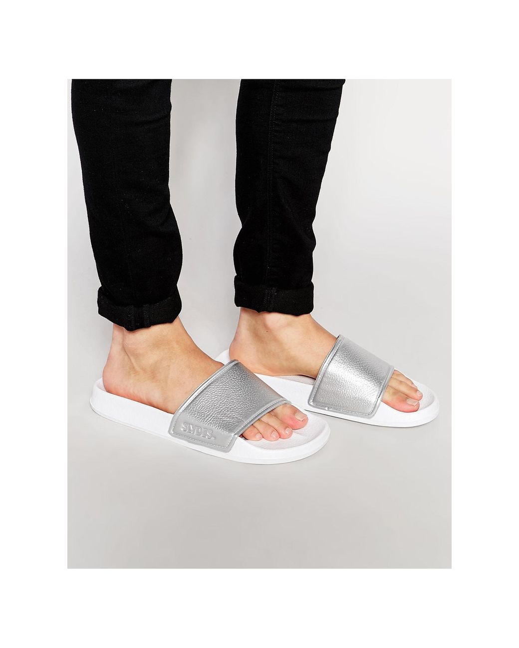 HUGO Slydes Metallic Slider Flip Flops in Black for Men Lyst UK