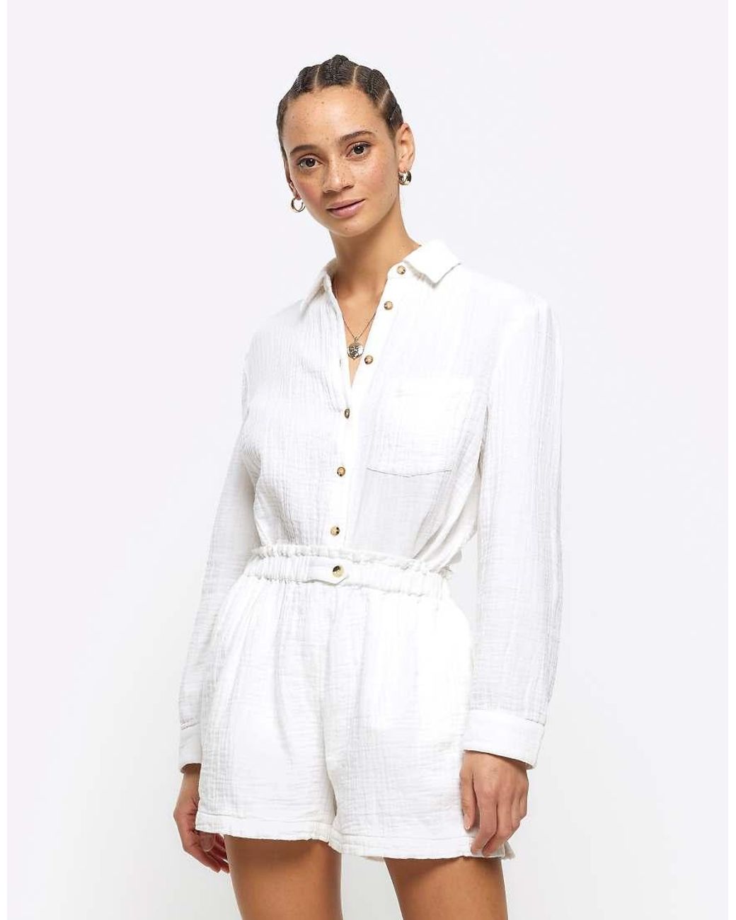 River Island White Co-Ord Linen Short