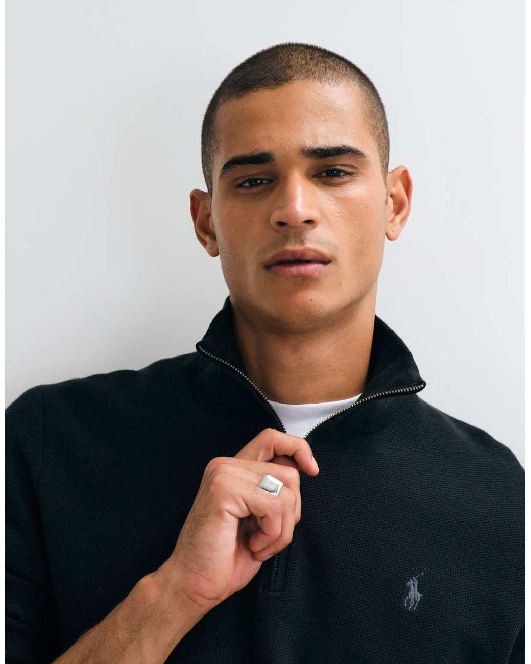 Polo Ralph Lauren Blue Icon Textured Standard Fit Quarter Zip Sweatshirt for men