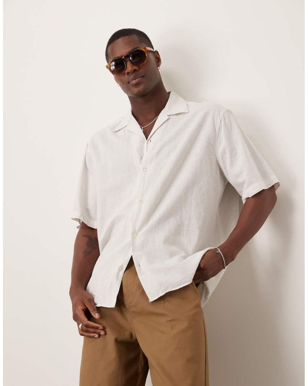 Camicia Bianca A Righe di SELECTED in Natural da Uomo