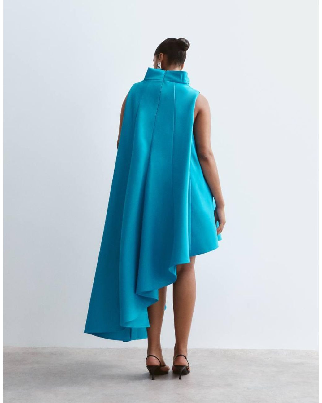 ARRANGE Blue Curve Cowl Neck Asymmetric Dress