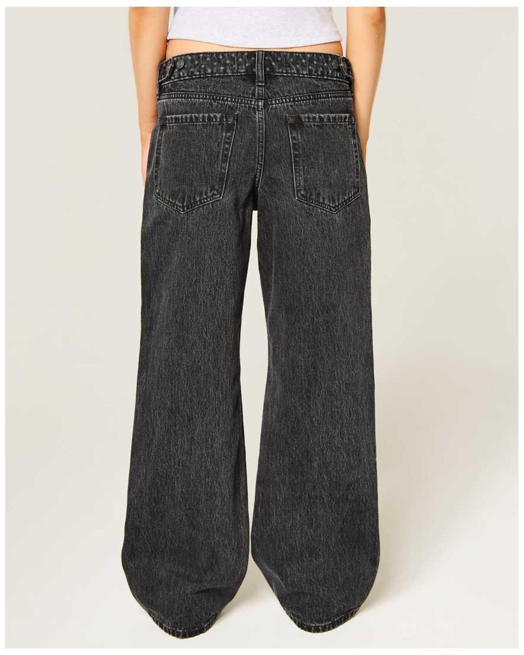 Hollister White Andi Adjustable Waist Low-Rise Washed Polka Dot Waist Baggy Jeans