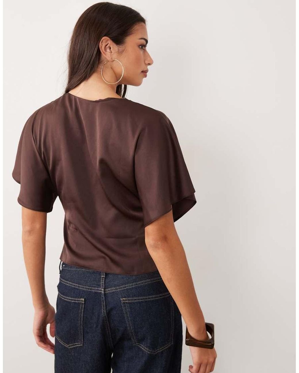 Miss Selfridge Multicolor Satin And Lace Batwing Top