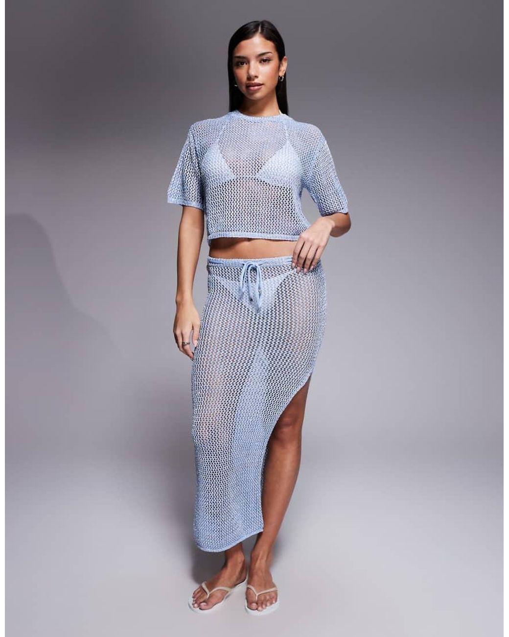 River Island Blue Co-Ord Cut And Sew Top