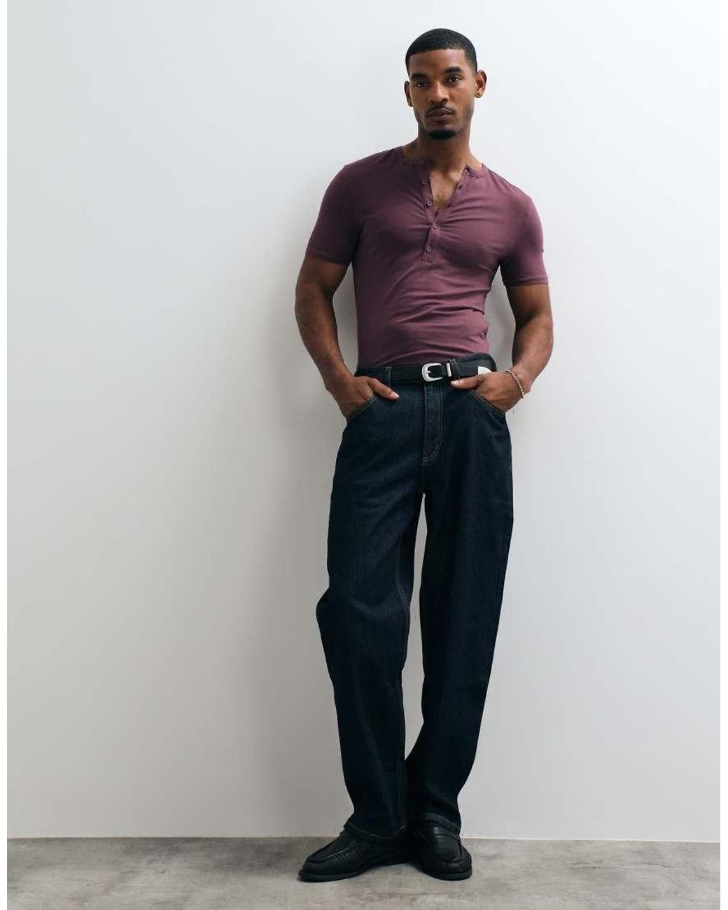 ASOS Purple Muscle Fit Henley T-Shirt for men