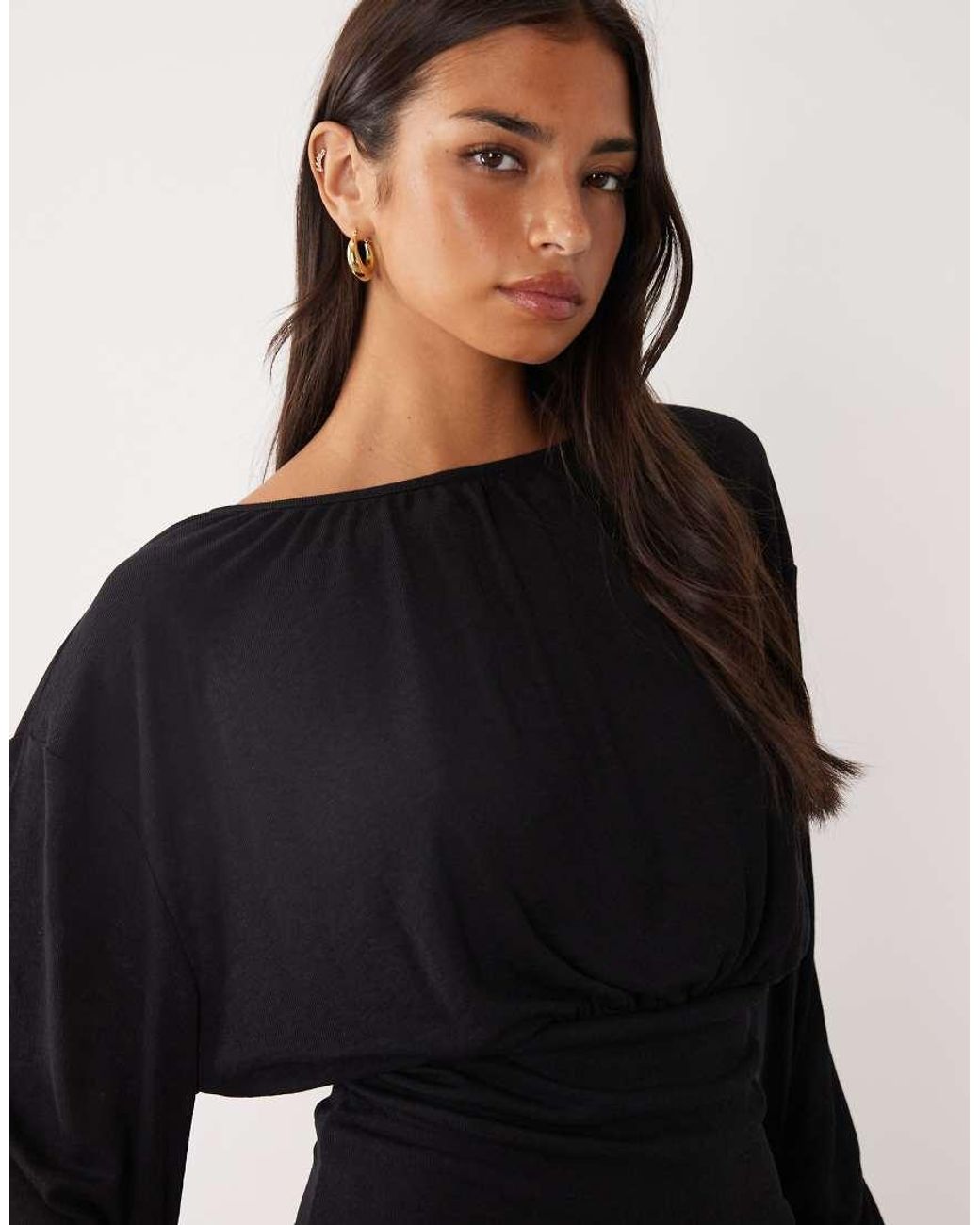ASOS Black Long Sleeve Top With Cinch Waist Detail